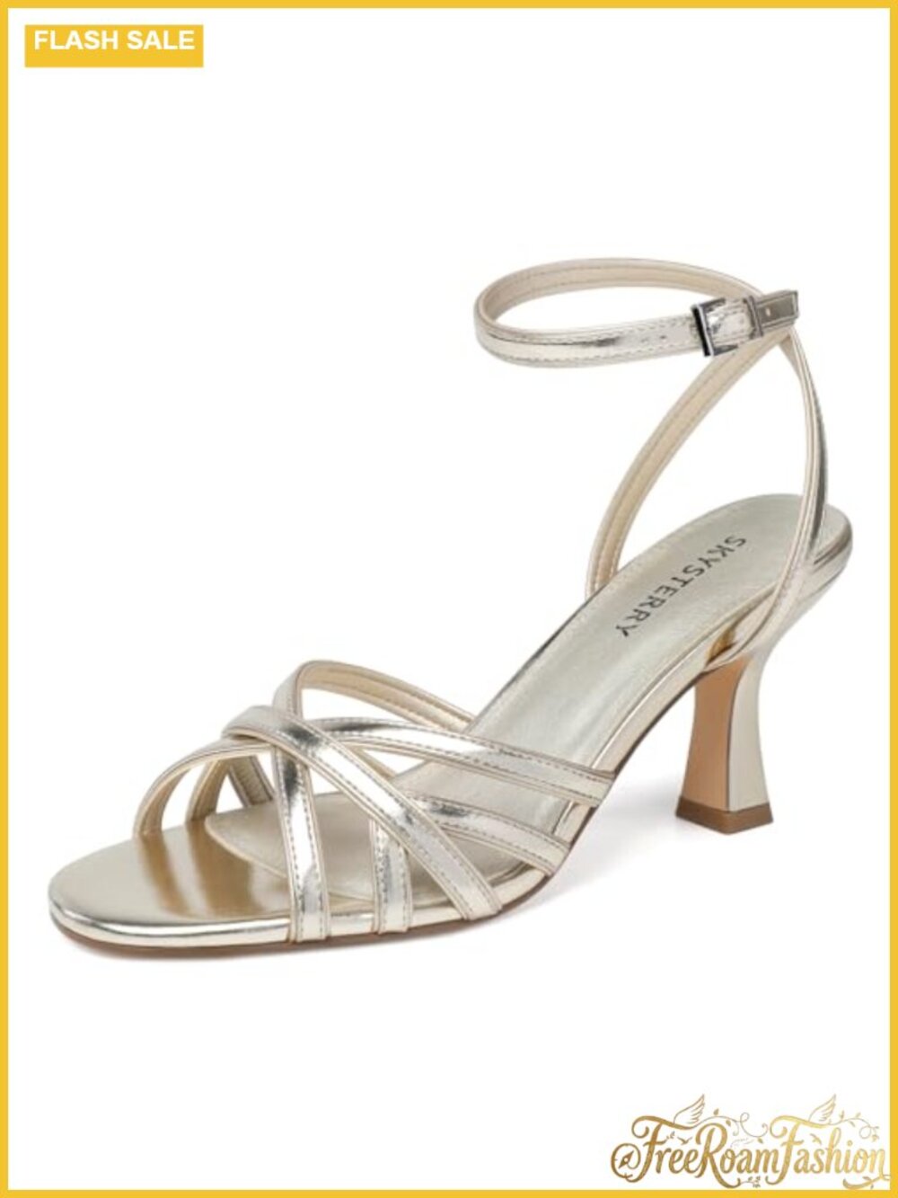 SKYSTERRY Women's Strappy Kitten Heel Sandals Faux Leather
